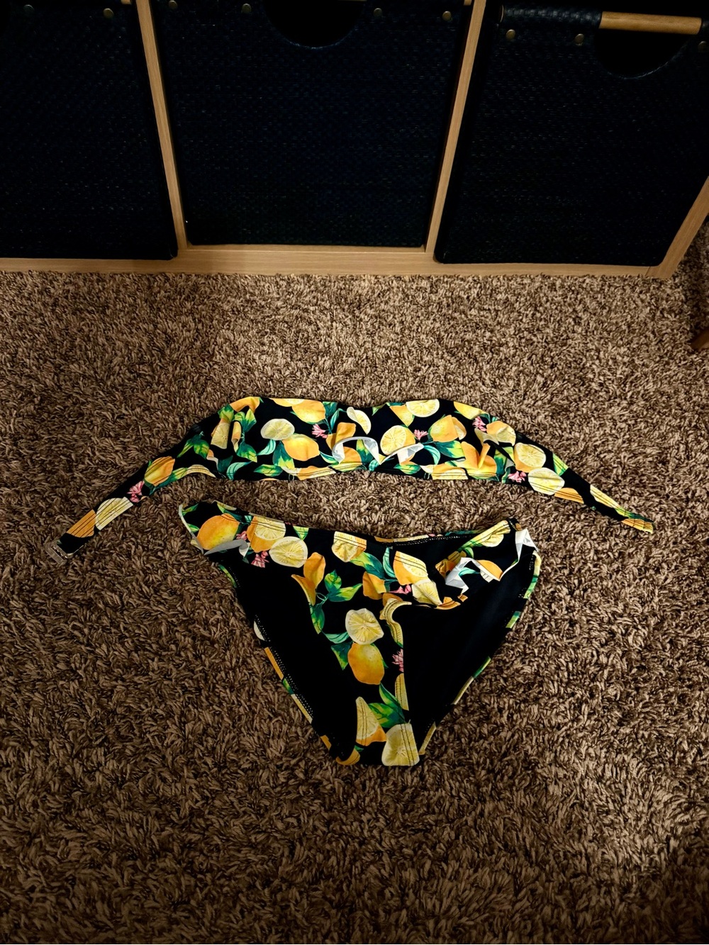 Black Lemon Print Bikini Set